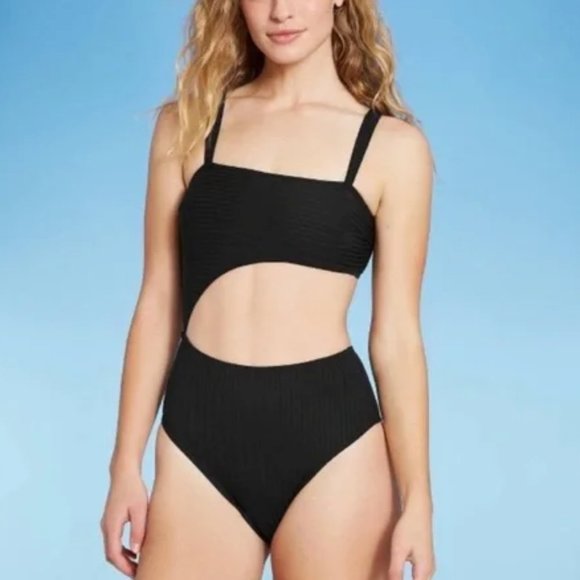 Shade & Shore Swim Shade Shore Ribbed Cut Out One Piece Swimsuit